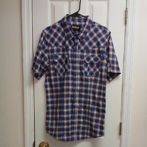 NO RETREAT Blue and Red Plaid Men's Shirt Snap Up, Size L NWOT